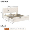 Double Bed Storage Bed Frame w/ Diamond Tufted Headboard, USB-C Charging, Beige