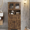 Freestanding Pantry Storage Cabinet w/Glass Doors,Adjustable Shelves,Tall Cupboa