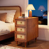 Solid Wood End Table with 3 Drawers, Narrow Sofa Side Table for Living Room