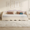 Daybed with Trundle Under Bed 3ft Single Upholstered Sofa Bed, 90x190 cm, Beige