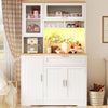 180cm Tall Kitchen Storage Display Cabinet w/ LED Lights, Drawers, Doors, White