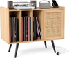 Record Player Stand Vinyl Storage 220 Albums Charging Station Rattan Door Modern