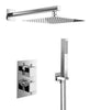 Concealed Thermostatic Shower Mixer Square Chrome Bathroom Twin Head Valve Set