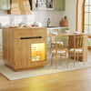 Extendable Dining Bar Table Wooden Kitchen Island with Cabinets & LED Lighting