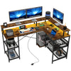 L Shaped Desk with LED Lights and Power Outlets 150cm Gaming Desk with Storage