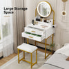 Modern Dressing Table Set with LED Light Mirror Stool 2 Drawers Storage Bedroom