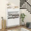 Narrow Shoe Cabinet with Adjustable Shelves for 12 Pairs of Shoes, White