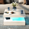 Coffee Table LED Lights Square Cocktail Table Marble Pattern Living Room White