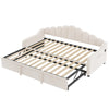 Daybed with Trundle Under Bed Guest 3ft Beige Upholstered Bed for Kids, Adults
