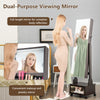 Standing Jewelry Armoire Lockable Jewelry Cabinet Vanity Mirror-Brown