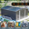12x14FT Galvanized Metal Garden Shed Lockable Door Tool Storage shed, Anthracite