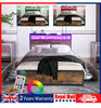 Double Size Bed Frame Metal Bed Platform LED Lights Headboard & 4 Storage Drawer
