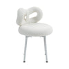 White Dressing Stool Bowknot Backrest Boucle Makeup Vanity Seat Chair Metal Legs
