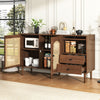 Storage Cabinet Rattan Doors & Wood Legs, 3 Drawers Sideboard Buffet Cupboard