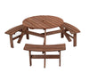 Picnic Table Set With 6 Seater BBQ Beach Bench Outdoor Deck Wooden Round Brown