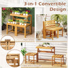 Acacia Wood Outdoor Dining Table with 2 Built-in Chairs