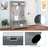 3-in-1 Freestanding Hall Coat Rack Stand Shoe Bench with 5 Hooks-Grey