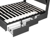 King Bed Frame Grey Upholstered Wooden Slatted Bed Frame with Storage, 3 Drawers
