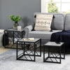 Set of 3 Nesting Coffee Tables Square Side Tables with Metal Frame, Grey