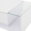 High Gloss White Coffee Table with LED & Drawer, Tempered Glass Top Centre Table