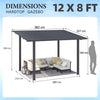 2.4x3.6m Metal Lean-to Gazebo Wall Mounted Iron Hardtop Pergola Heavy Duty