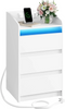 LED Bedside Table 3 Drawers Storage Cabinet Slim Nightstand w/Charging Station✅