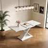 Extendable Dining Table with Marble Pattern White Console Table with X Legs
