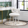 White Dressing Stool Bowknot Backrest Boucle Makeup Vanity Seat Chair Metal Legs