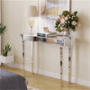 Elegant Glass Entryway Silver Console Table w/ Sturdy Square Mirrored Glass Legs