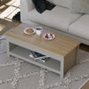 Farmhouse Coffee Table with Storage Shelf, Oak Two-Tone Wooden Living Room Table