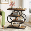 Narrow Side Table, Rustic 4-Tier Small Wooden End Table with Curved Metal Frame