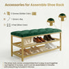 2-Tier Velvet Top Bamboo Gold Metal Shoe Rack Stand Shoe Storage Shelf Hallway