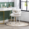 White Dressing Stool Bowknot Backrest Boucle Makeup Vanity Seat Chair Metal Legs