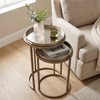Set of 2 Nesting Round Side Tables- Anitique Silver with Marble Effect Top Tray
