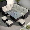 8 Seater Black Rattan Corner Garden Dining Set with Firepit Table FTR187
