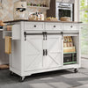 Rolling Kitchen Island Storage Trolley Cart Cabinet with 3 Drawers & Barn Doors