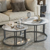 Round Nesting Coffee Table Set of 2 Faux Marble Jade White Top for Living Room