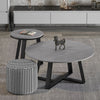 2Pcs Round Nesting Coffee Table Grey Marble End Side Tables Furniture Cross Legs