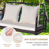2 Person Outdoor Hanging Swing with Cushions Wicker Porch Chair White