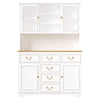 Kitchen Tall Storage Cabinet w/ LED Lights, Countertop, 6 Drawers & Glass Doors