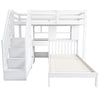 Bunk Bed with Stairs, Desk, Headboard Storage Solid Pine Wood Frame Kids Sleeper