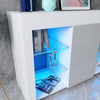 Modern White Sideboard Cabinet High Gloss Wooden Cupboard LED Glass Shelves