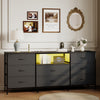 63in TV Stand with 8 Fabric Drawers & LED Lights, Storage Cabinet with Wood Top