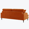 Orange Velvet Sofa 3 Seater Foam Filled with Saddle Arms Dark Wood Gold Legs