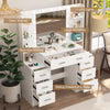 Vanity Makeup Desk + Vanity Mirror 7 Drawers LED Light Bulbs Dressing Table