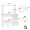 White Dressing Table with LED Lights Mirror Stool Drawers Vanity Makeup Desk Set