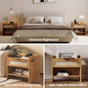 Boho Rattan Nightstand,Bedside Table with Charging Station,Drawer &Storage Shelf