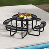 Outdoor Round Picnic Table & Bench Garden 115cm Coated Steel Table