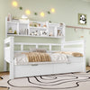 Single Bed Frame w/ 2 Storage Drawers, Bookcase Headboard & Guardrail, 90x190cm