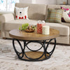 Round Coffee Table, 80cm Farmhouse Large Circle Coffee Table with 2-Tier Storage